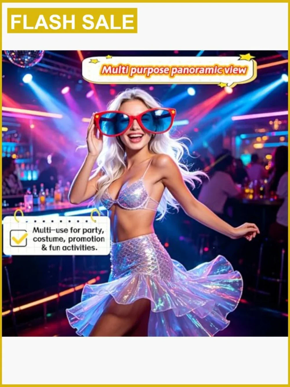 Oversized Novelty Sunglasses for Adults Huge Red Frame Blue Lens Party Eyewear